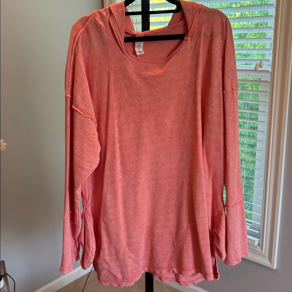 Oversized Coral Sweatshirt Acid Washed PTP 25”